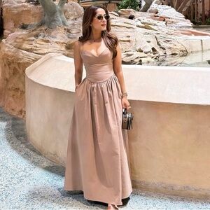 NWT ZARA MIDI BROWN STRAPPY DRESS SIZE XS